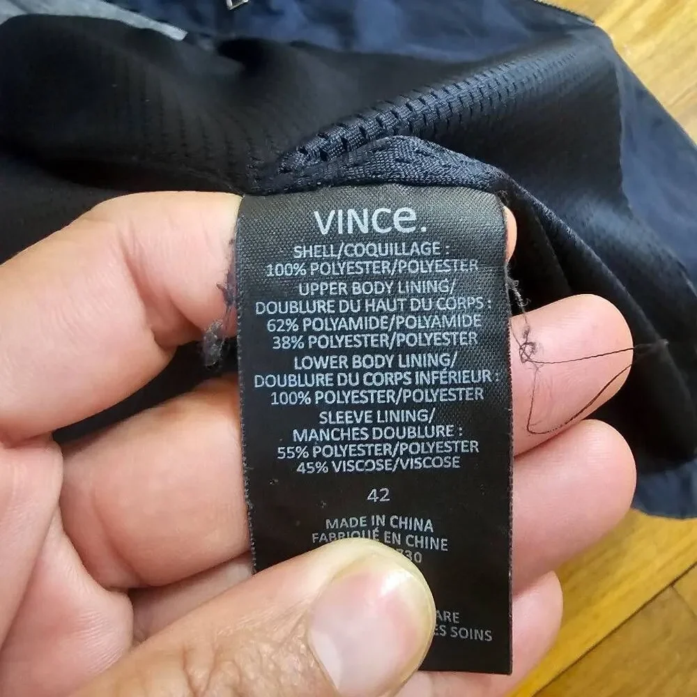 Vince Men's Navy Blazer Full Zip Jacket Size 42